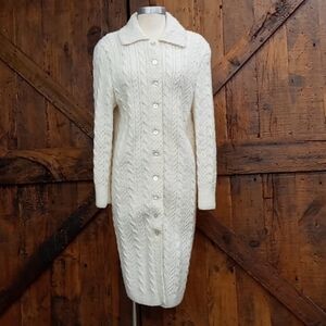 Vintage Cream Cable Knit Sweater Dress